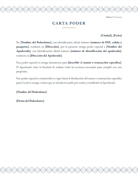 Formato de Carta Poder: diseño Papel de seguridad