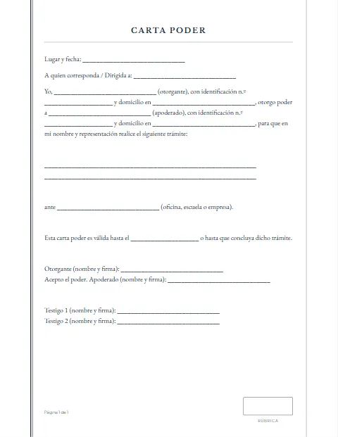 Formato de Carta Poder Simple: diseño Acta