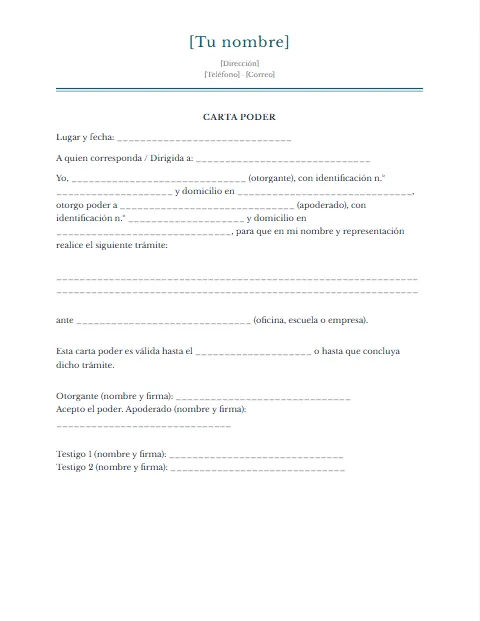 Formato de Carta Poder Simple: diseño Clásico