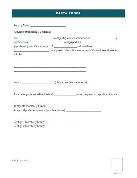 Formato de carta poder simple para llenar