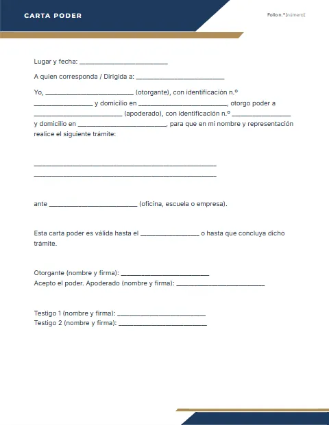 Formato de Carta Poder Simple: diseño Franja con título