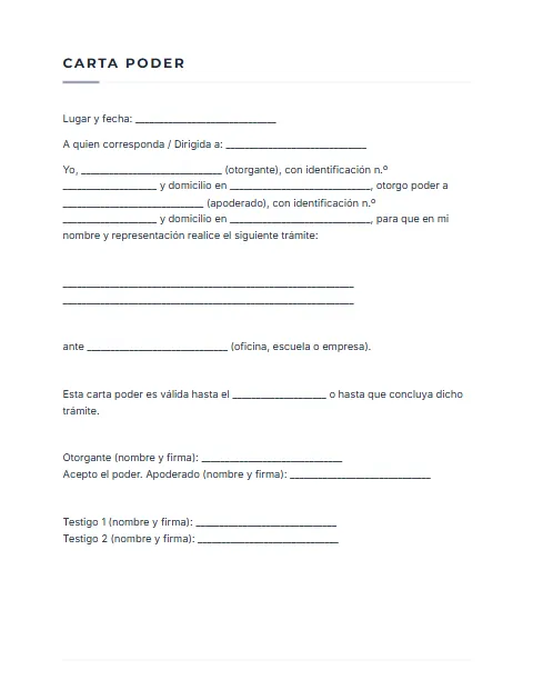 Formato de Carta Poder Simple: diseño Sobrio