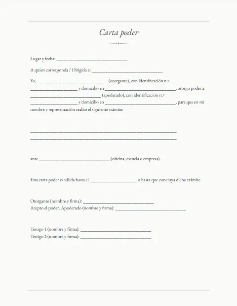 Formato de Carta Poder Simple: diseño Tradicional