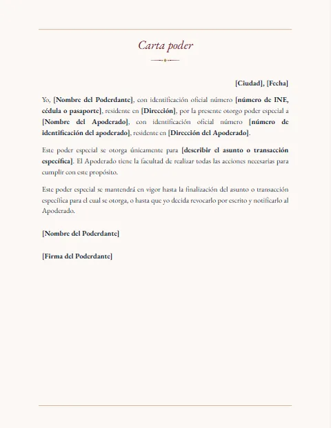 Formato de Carta Poder: diseño Tradicional