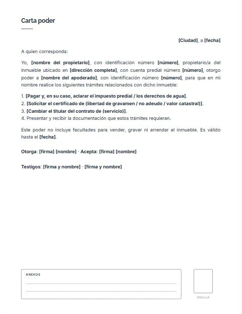 Carta Poder para Trámites de Vivienda: diseño Con anexos