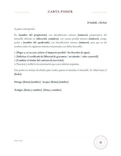 Formato carta poder para trámites de vivienda para descargar en Word