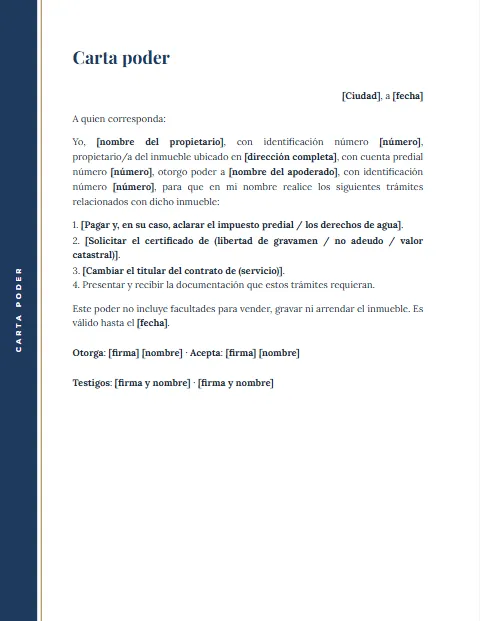 Carta Poder para Trámites de Vivienda: diseño Margen