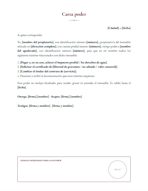 Carta Poder para Trámites de Vivienda: diseño Para notaría