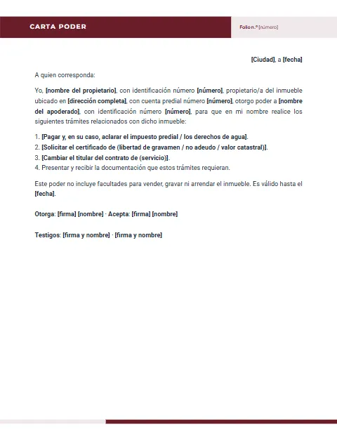 Carta Poder para Trámites de Vivienda: diseño Encabezado partido
