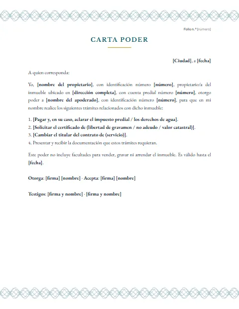 Carta Poder para Trámites de Vivienda: diseño Papel de seguridad