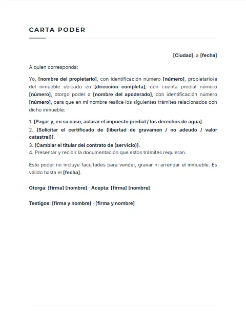 Carta Poder para Trámites de Vivienda: diseño Sobrio