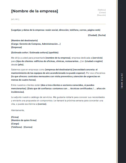 Carta de Presentación de Empresa: diseño Banda lateral