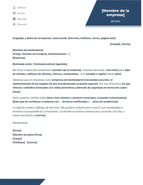 Carta de Presentación de Empresa: diseño Bloque con logo