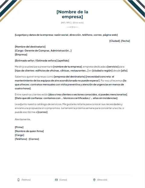 Carta de Presentación de Empresa: diseño Cintas de empresa