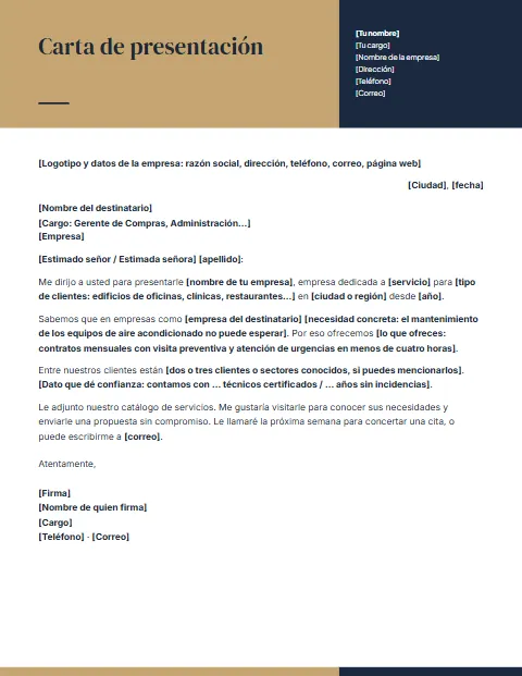 Carta de Presentación de Empresa: diseño Título bicolor