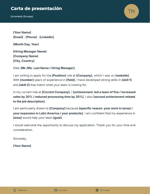 Formato de Carta de Presentación en Inglés para descargar en Word