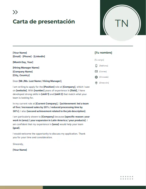 Carta de Presentación en Inglés: diseño Foto en círculo