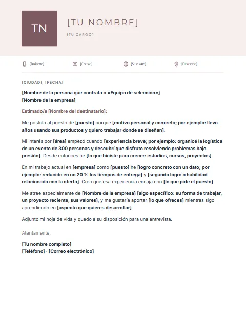 Carta de Motivación: diseño Cabecera con foto