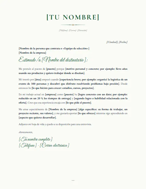 Carta de Motivación: diseño Elegante