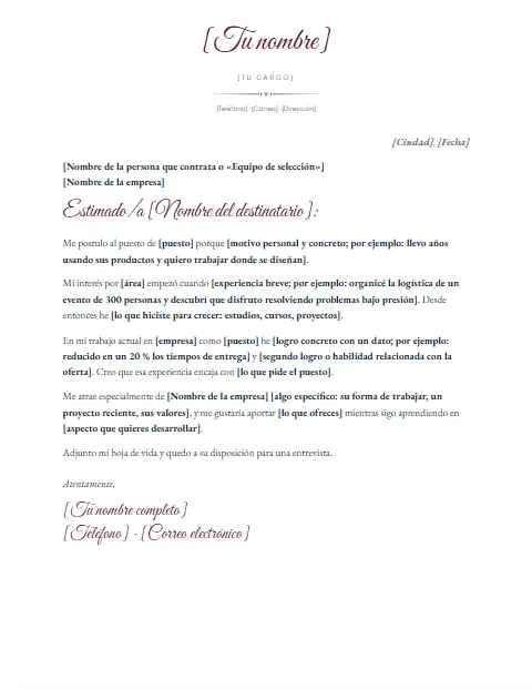 Carta de Motivación: diseño Nombre en firma