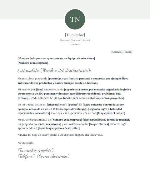 Carta de Motivación: diseño Foto al centro