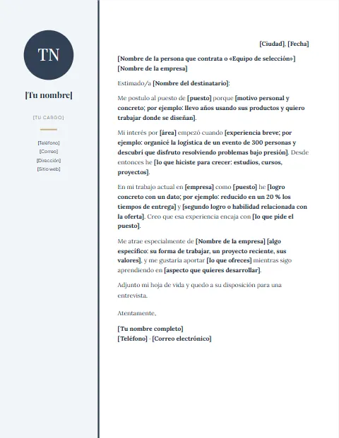 Carta de Motivación: diseño Lateral