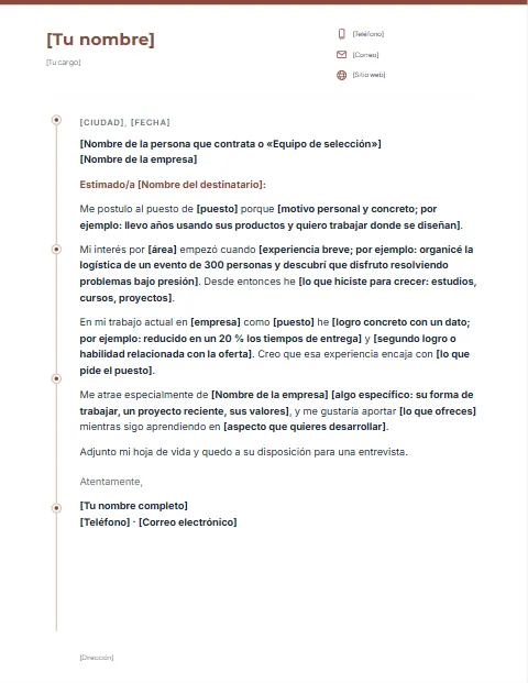 Carta de Motivación: diseño Línea de tiempo