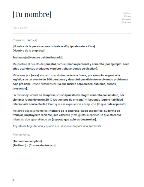 Carta de Motivación: diseño Nombre grande