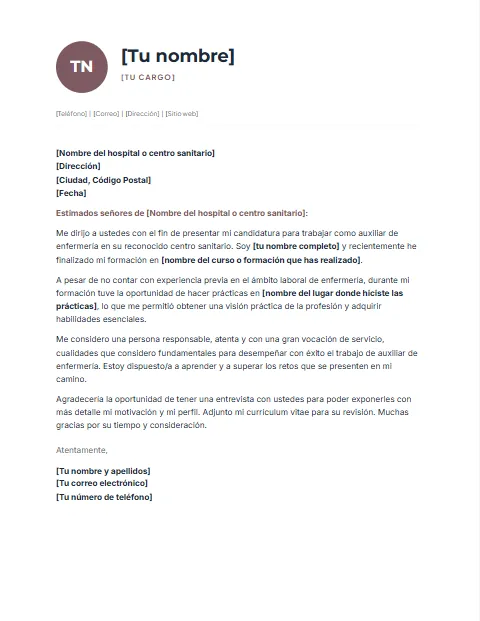 Formato de Carta de Presentación: diseño Perfil