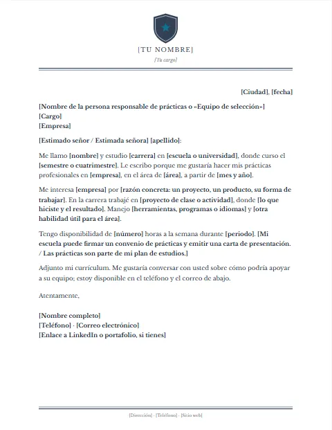 Carta de Presentación para Prácticas Profesionales: diseño Escudo central