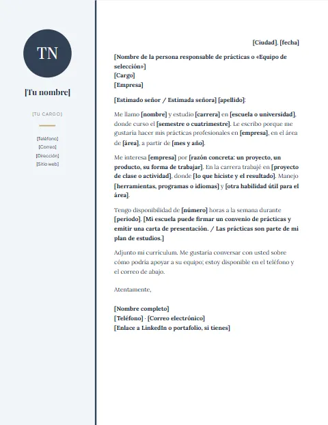 Carta de Presentación para Prácticas Profesionales: diseño Lateral
