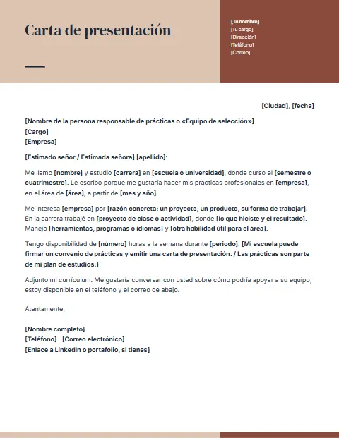 Carta de Presentación para Prácticas Profesionales: diseño Título bicolor