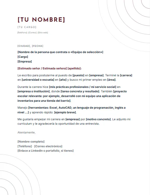 Carta de Presentación sin Experiencia: diseño Arcos