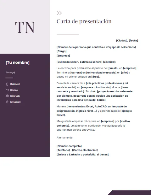 Carta de Presentación sin Experiencia: diseño Columna con foto