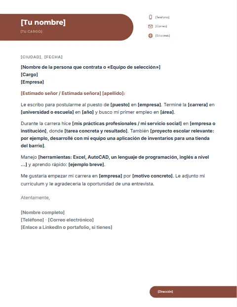 Formato de Carta de Presentación sin Experiencia para descargar en Word