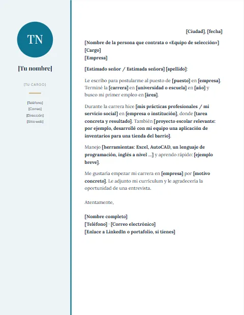 Carta de Presentación sin Experiencia: diseño Lateral