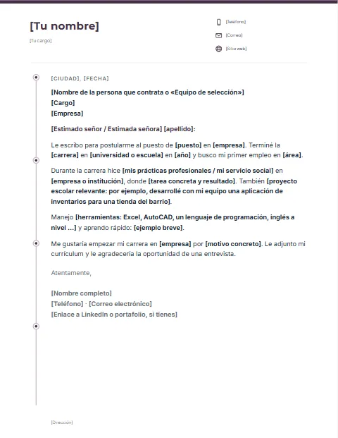 Carta de Presentación sin Experiencia: diseño Línea de tiempo