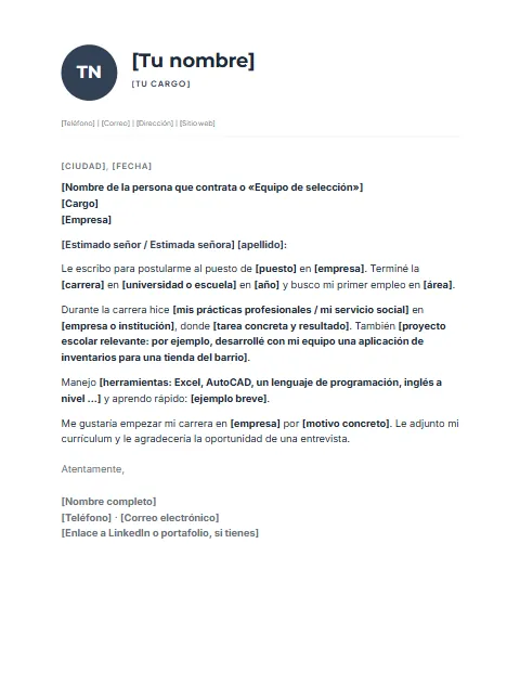 Carta de Presentación sin Experiencia: diseño Perfil