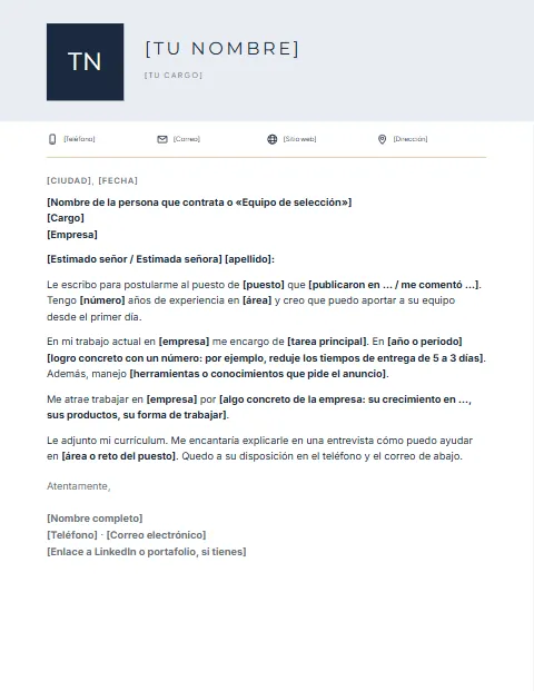 Formato de carta de presentación para trabajo para descargar en Word