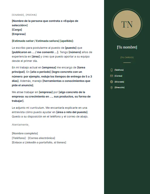 Carta de Presentación para Trabajo: diseño Columna oscura