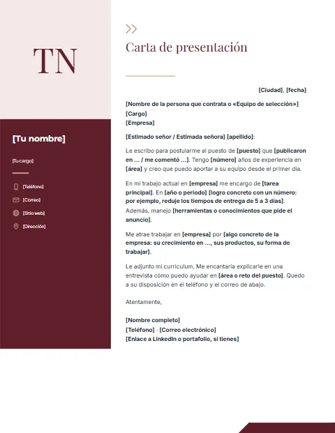 Carta de Presentación para Trabajo: diseño Columna con foto