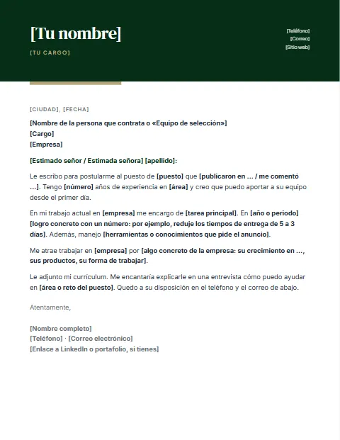 Carta de Presentación para Trabajo: diseño Contraste