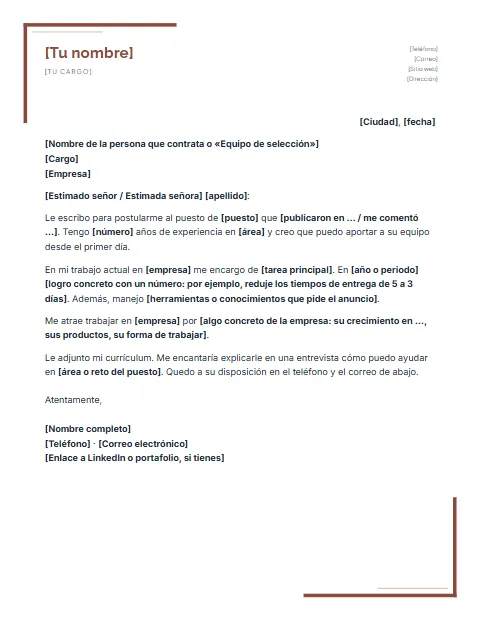 Carta de Presentación para Trabajo: diseño Escuadras