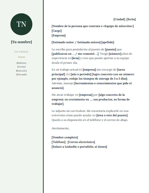 Carta de Presentación para Trabajo: diseño Lateral