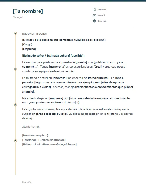 Carta de Presentación para Trabajo: diseño Línea de tiempo