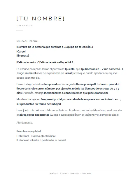 Carta de Presentación para Trabajo: diseño Minimalista