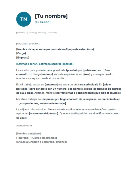 Carta de Presentación para Trabajo: diseño Perfil