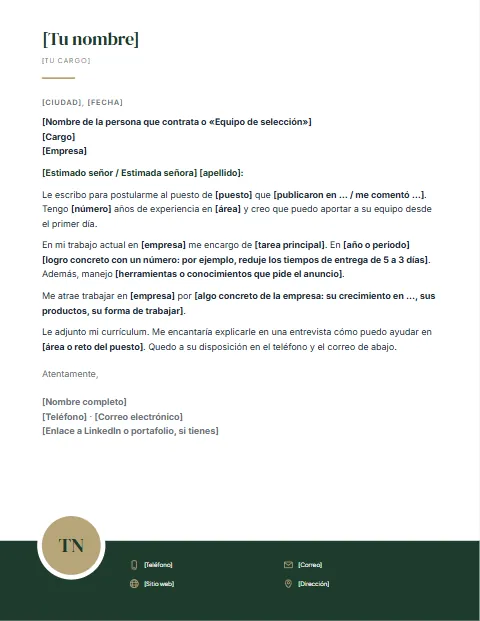 Carta de Presentación para Trabajo: diseño Pie oscuro