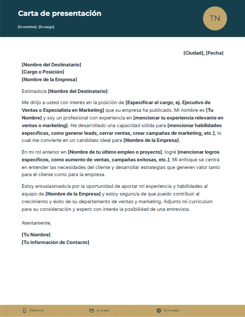 Carta de Presentación para Ventas y Marketing: diseño Cabecera oscura