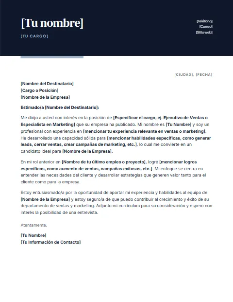 Carta de Presentación para Ventas y Marketing: diseño Contraste